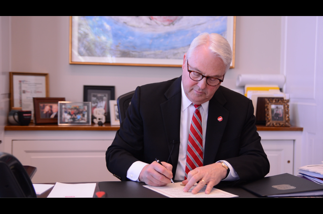 Chancellor signing Declaration of Human Rights