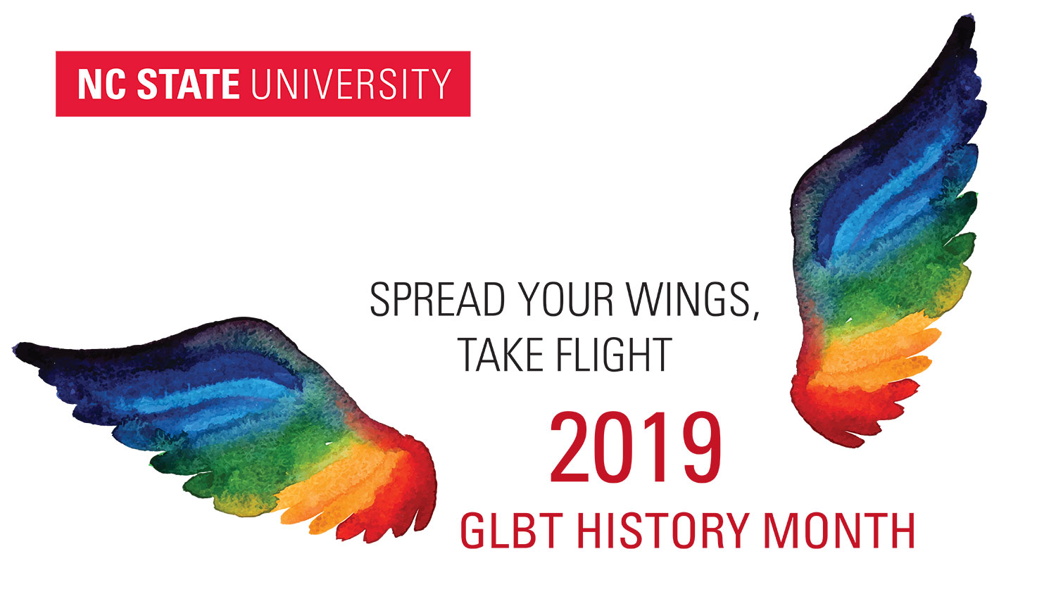 GLBT History Month 2019 illustration of rainbow wings taking flight