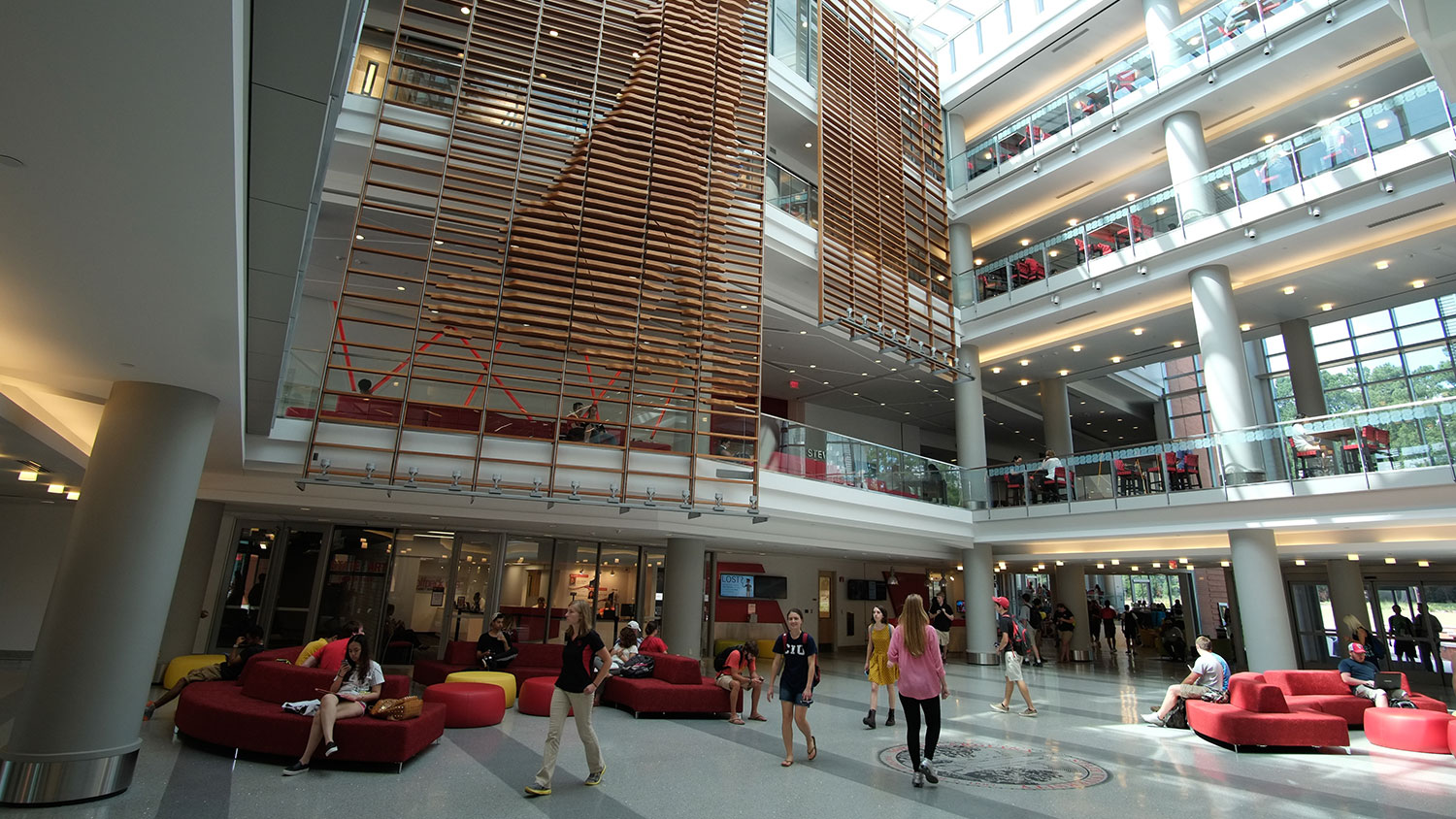 View of wolf sculpture in Talley Student Union Lobby