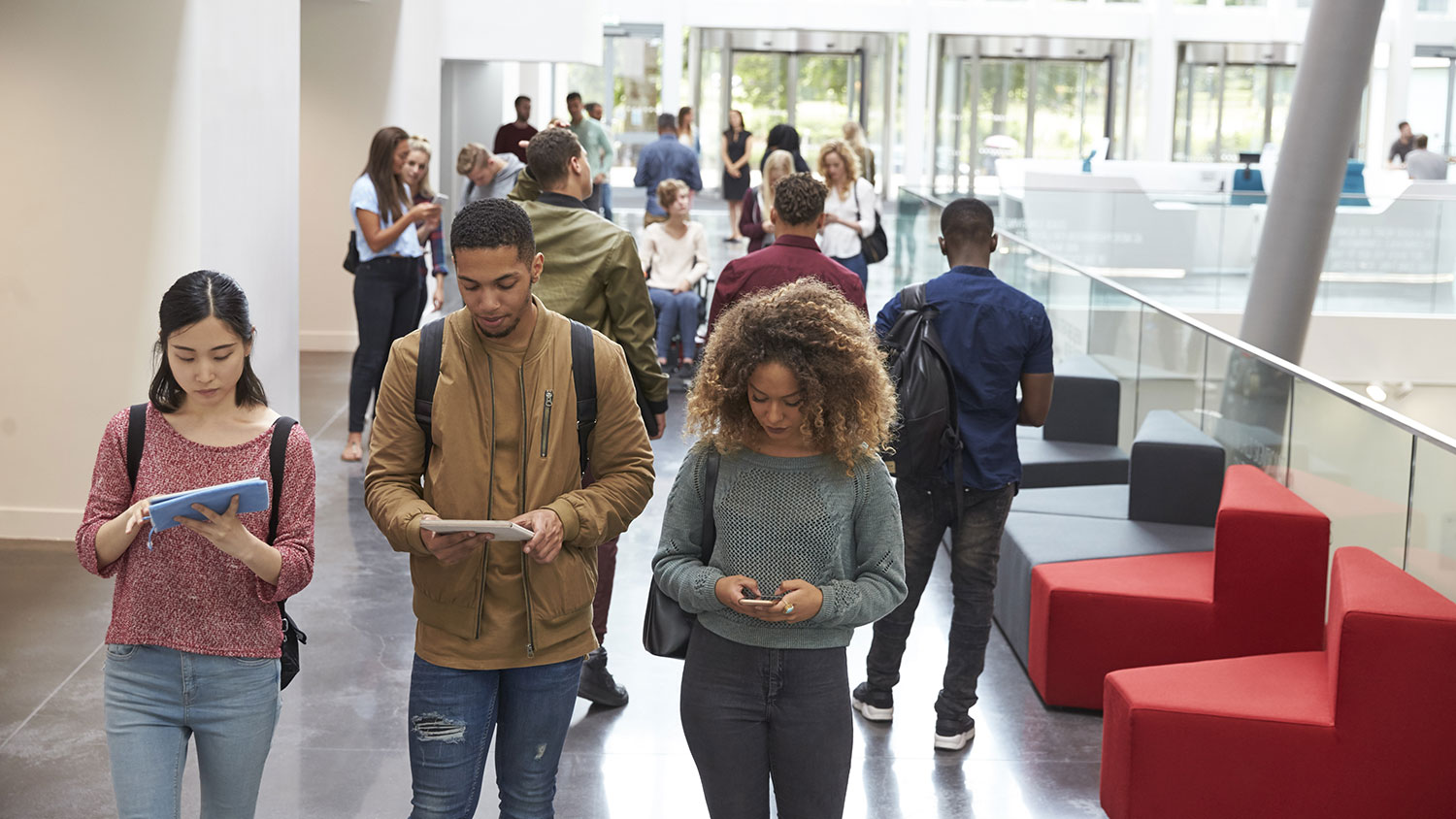 Students walking in corridor