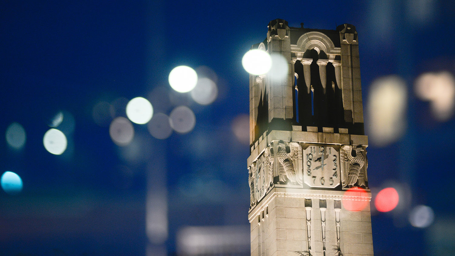 NC State Belltower at night