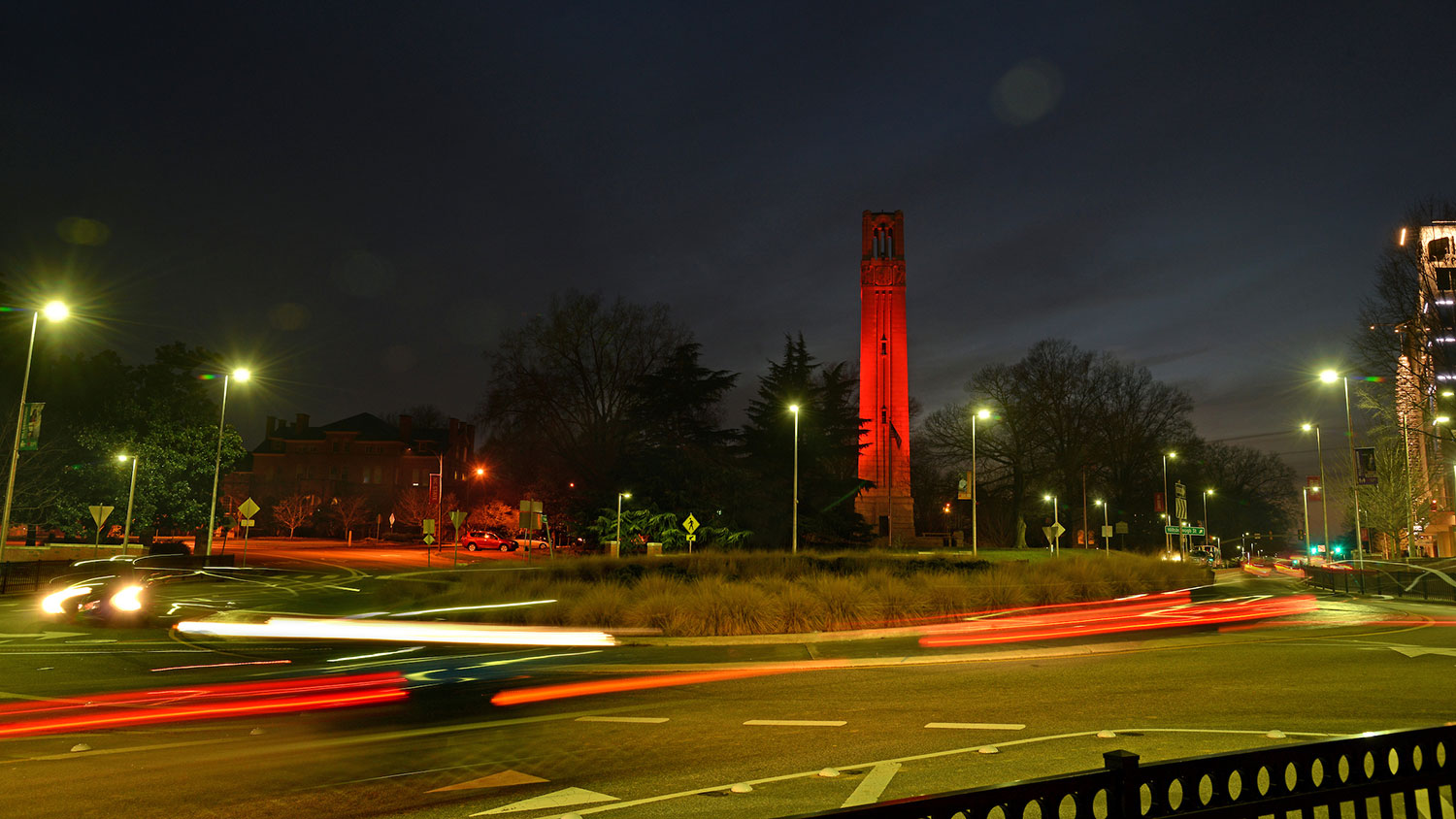 Belltower lit red