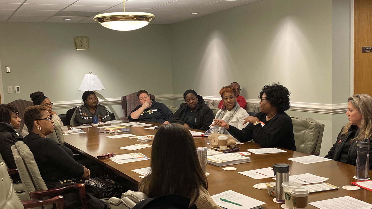 Participants discuss at Staff Senate Parent Chat in December 2019