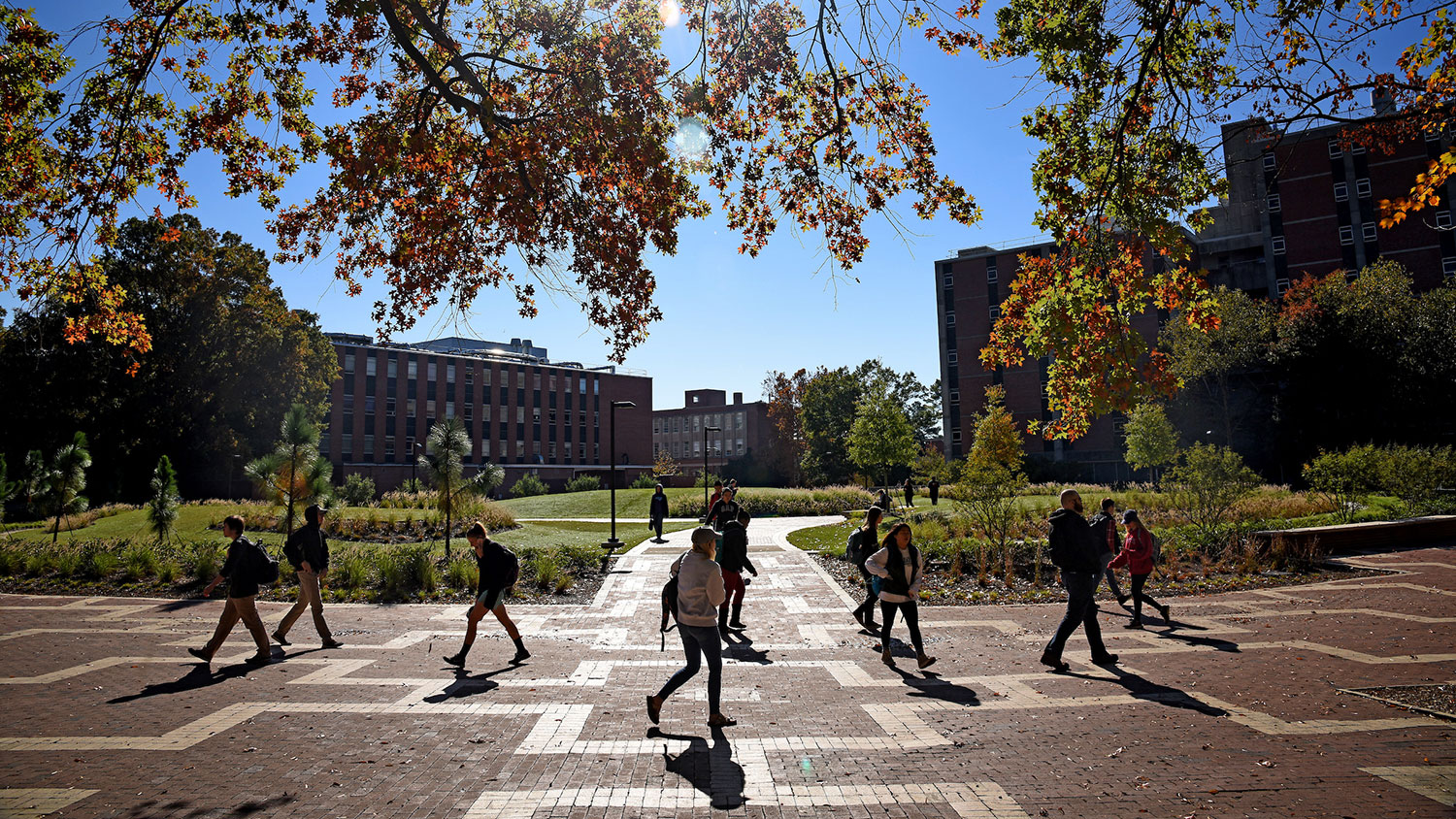 Students in the NC State Brickyard