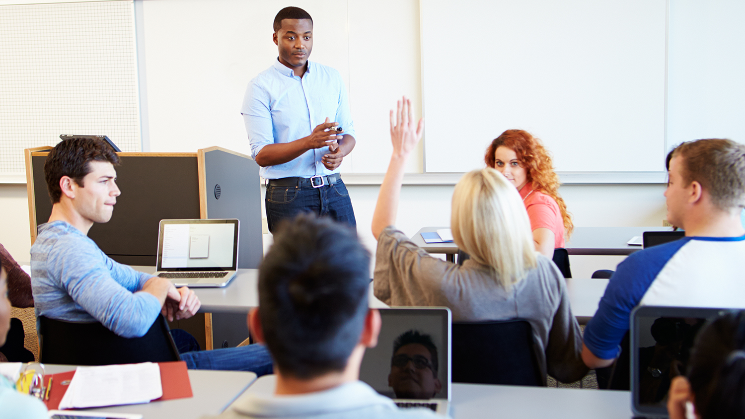 Students participating in a class discussion