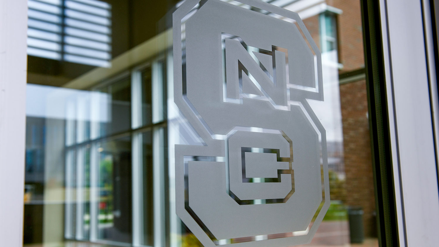 Window with NC State "S" etching