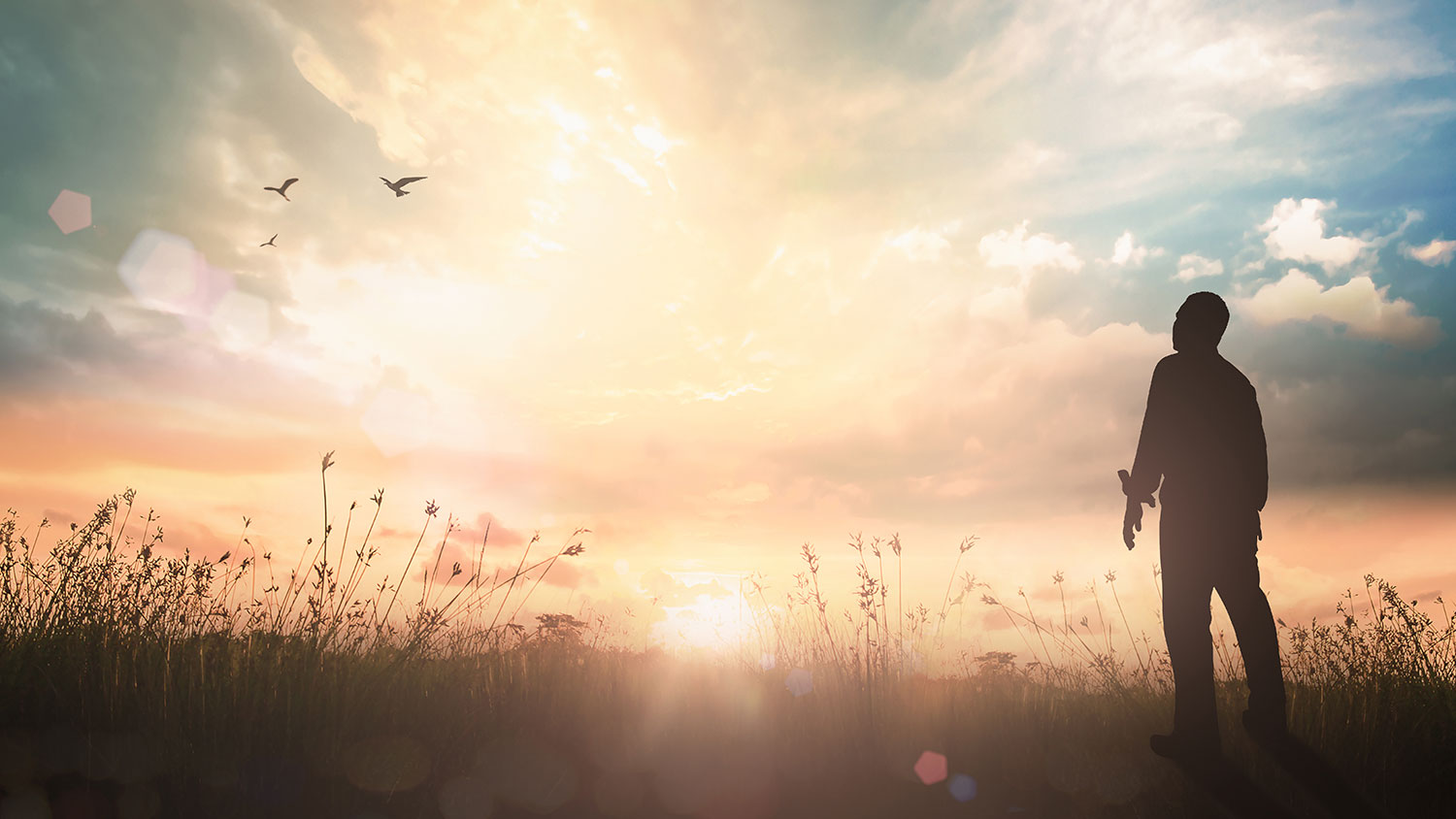 Silhouette of a man looking at the sunrise